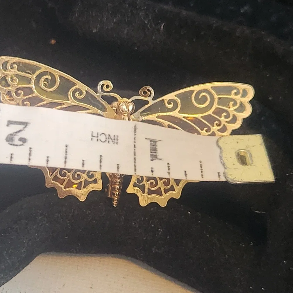 Avon Vintage Butterfly Brooch‎ Gold Tone Amber Yellow Stained Glass Enamel Pin